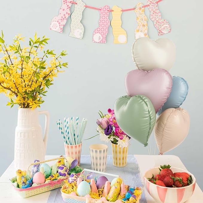 Pastel Colorful Heart Foil Balloons, 10PCS Assorted Rainbow Helium Balloons, 18Inch Heart Shaped Foil Balloon for Kids Birthday Valentines Wedding Bridal Baby Shower Easter Boho Party Decorations