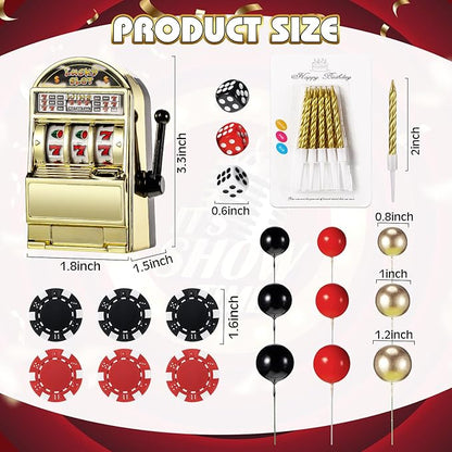 Beeveer 42 Pcs Casino Cake Topper Decorations with Candles Poker Game Chips Player Happy Birthday Cake Pick Set for Las Vegas Scene Birthday Party Decoration