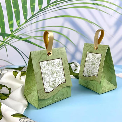 20PCS Rose Goodie Bags, Mini Gift Bags with PU Handle for Party Favors Treat Boxes Wedding Bridal Baby Shower Birthday Party Presents 3.9"x2.6"x1.4"(Light Green)