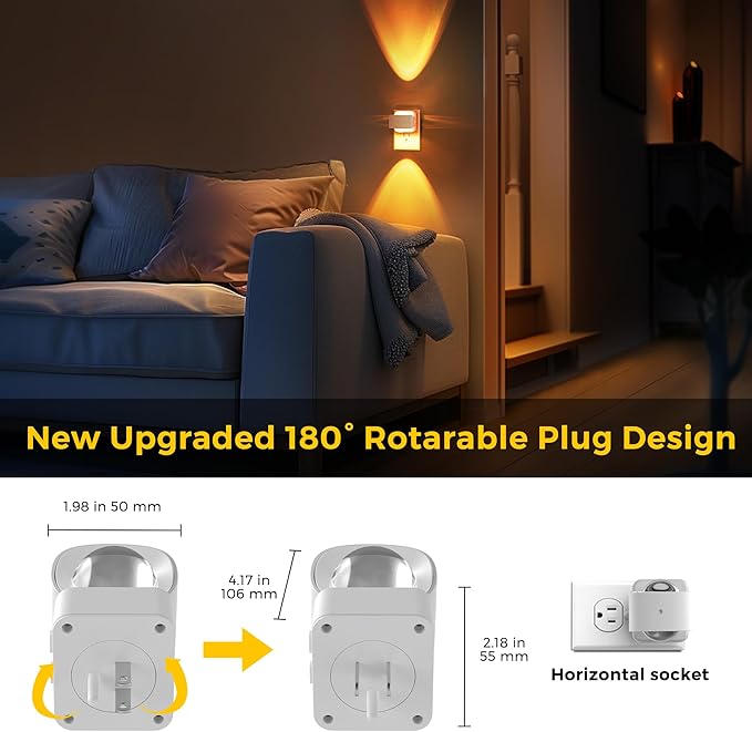 L LOHAS LED Night Light, Color Changing Night Lights Plug into Wall, Rotating White Nightlight, Dusk to Dawn Sensor, RGB Rainbow Nightlights Projector for Bathroom, Gaming Room, Decor, Gifts,2 Pack