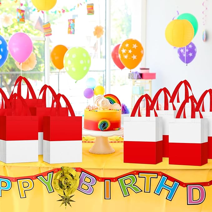 Locmeo 24 Pcs Party Favor Bags with Handles Reusable Non Woven Gift Bags for Girl Boy Birthday, 8 x 4 x 10 Inch