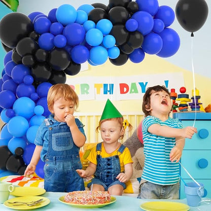 Blue and Black Balloon Garland Arch Kit, 122PCS Black Light Blue Royal Blue Balloons for Boys Video Gaming Birthday Retirement Teens Gamer Fan Level Up Super Graduation Decorations