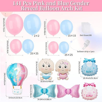 141 Pcs Pink and Blue Gender Reveal Balloon Arch Kit, Balloon Garland Decor with Foil Accents for Boy or Girl Baby Shower, Gender Reveal Party Decorations