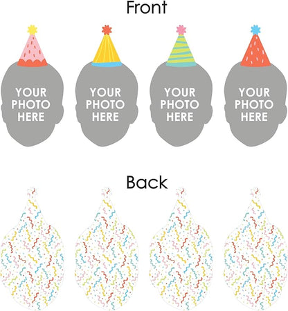 Big Dot of Happiness Custom Photo Party Time - Happy Birthday Party Dessert Cupcake Toppers - Fun Face Clear Treat Picks - Set of 24
