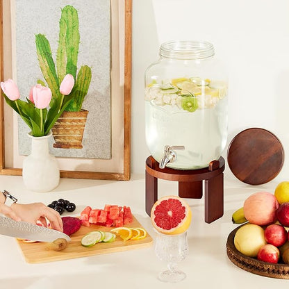 1 Gallon Drink Dispenser for Parties,Glass Beverage Dispenser with Stand,Water Dispenser with 18/8 Stainless Steel Spigot,Lemonade Stand Dispenser for Fridge,Juice,Punch,Cocktails,Ice Tea & Sun Tea