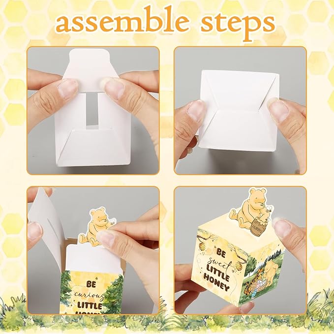 QZCYU 24pcs Winnie Baby Shower Decorations, Pooh Party Decorations, Baby Shower Table Sign Centerpieces, Animal Party Favor Boxes for Baby Showers, Birthdays, and Gender Reveals