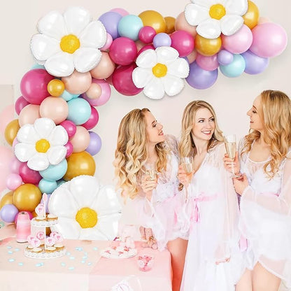 Pastel Balloon Arch Kit, Daisy Balloon Arch Garland with Macaron Pink Blue Purple Yellow Orange Rainbow Latex Balloons Daisy Flower Foil Balloons for Girls Women Birthday Pastel Party Decorations