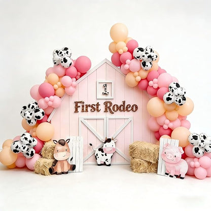 Cow Print Balloon Garland Arch Kit 155Pcs Farm Animal Cow Balloons Pastel Yellow Pink Balloons for Farm Cowgirl Theme Birthday Party Decor