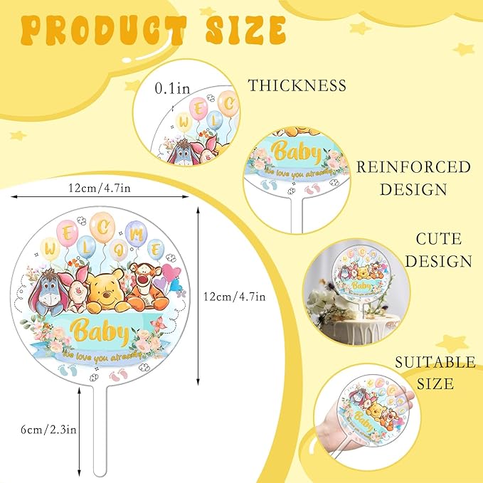 Baby Shower Winnie Cake Topper Acrylic Sign - Winnie Birthday Party Supplies - Birthday Party Decorations Centerpieces