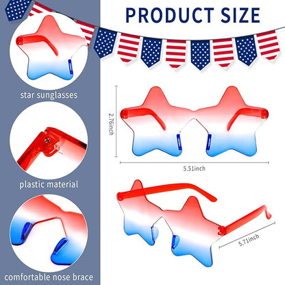 Semato 12 Pcs Star Sunglasses Bulk Rimless Red White and Blue Star Glasses Party Favors