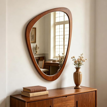 Ferytange Asymmetrical Wood Frame Wall Mirror, 34" H x 24" W Modern Irregular Decorative Mirror, Unique Wall Art for Living Room Bedroom Entryway, Mid Century Modern Home Decor