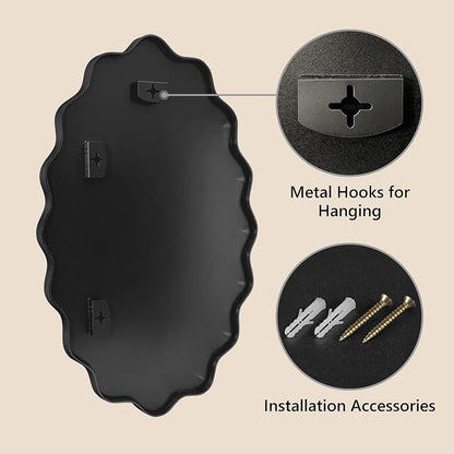 Oval Wavy Wall Mirror -Irregular Wall Mirror with Black Asymmetrical Aluminum Alloy Frame,22"x30" Decorative Wall Mirrors for Bathroom, Bedroom, Living Room, Dining Room，Entryway