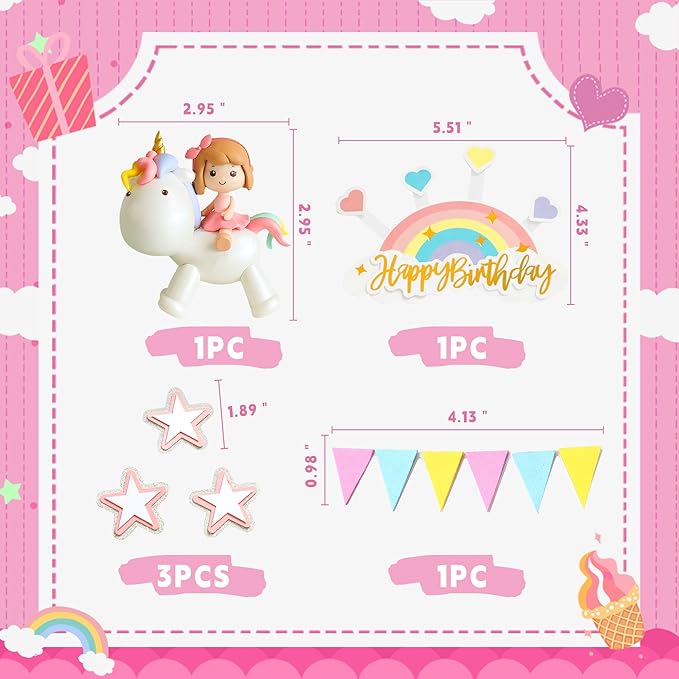 JeVenis Magical Unicorn Cake Topper & Party Favors - Rainbow Birthday Decoration for Girls
