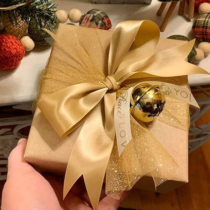 Gold Christmas Ribbon, Gold White Satin Ribbon 1 Inch 50 Yards Fabric Ribbons for Christmas Party Decorations, Gift Wrapping, Tree Ornaments, Bouquets, Door Wreaths, Bows Making and DIY Crafts