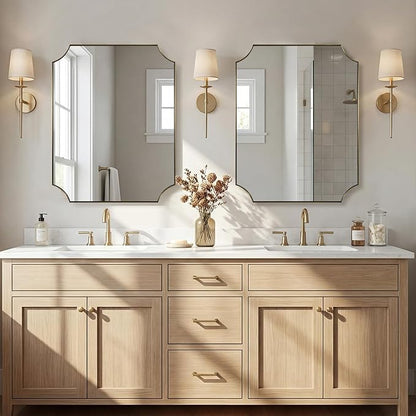 ANDY STAR Gold Vanity Mirror, 24x32 Inch Scalloped Mirror for Bathroom, Brushed Gold Mirror in Anti-Rust Stainless Steel Metal 1" Frame, Antique Scalloped Edge Design, Ideal for Home Remodel