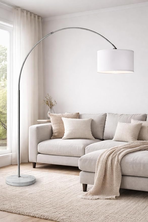Major-Q Modern Arcing Floor Lamp - Tall Stand Up Arching Drum Shade - Large Contemporary Floor Lamp for Dining Rooms and Bedrooms - Corner Lamp for Office Lighting and Home Decor