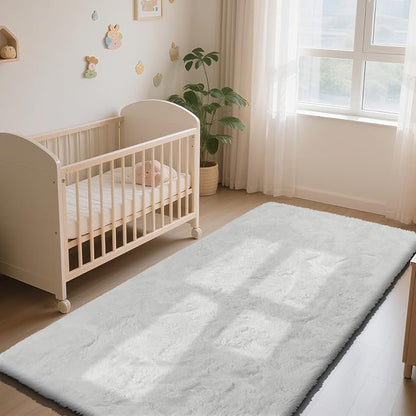 Soft Runner Rugs for Bedroom, White 3x7 Area Rugs Fluffy Rug Shag Area Rug Carpet, Bedside Rug for Living Room Bedroom Kids Room Home Decor