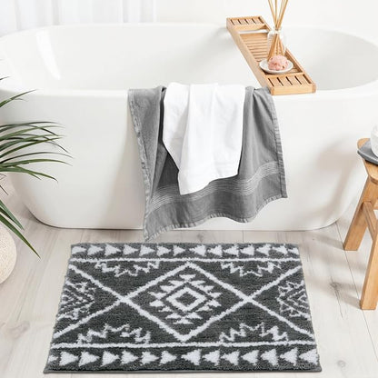 Uphome Gray Bath Mat Western Boho Bathroom Rugs Tribal Non-Slip Machine Washable Bathroom Mats Plush Soft Absorbent Farmhouse Shower Mat for Toilet Sink Tub, 18x26 inch