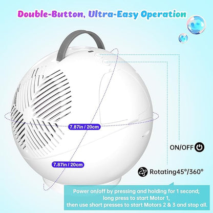 IFLOVE Bubble Machine for Kids 3+-45°/360° Rotating Bubble Blower with RGB LED Light,30000+ Bubbles Per Minute,Automatic Portable Bubble Maker for Boys Girls,Outdoor Party Easter Birthday Gift (White)