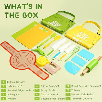 Montessori Kitchen Tools for Toddlers-21PCS Kids Cooking Sets Real-Montessori Cooking Set for Toddlers Kids Chef Set with Children Safe Knives Cutting Set