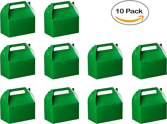Hammont Candy Boxes Party Favors - 10 Pack Paper Gable Boxes – Mario Birthday Party Supplies Treat Box for Goodies & Gifts - Two Sweet, Themed Birthday Bag Favors - 6.25" X 3.75" X 3.5" (Green)