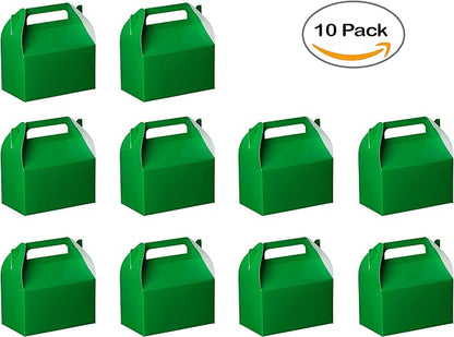 Hammont Candy Boxes Party Favors - 10 Pack Paper Gable Boxes – Mario Birthday Party Supplies Treat Box for Goodies & Gifts - Two Sweet, Themed Birthday Bag Favors - 6.25" X 3.75" X 3.5" (Green)