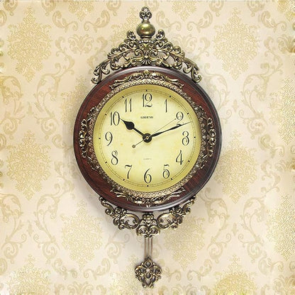 SHISEDECO Elegant, Traditional, Decorative, Hand Painted Modern Grandfather Wall Clock Fancy Ethnic Luxury Handmade Decoration, Swinging Pendulum for New Room or Office. Large. 29.5 Inch. (Brown-B)