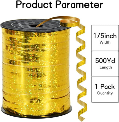 BEISHIDA 500 Yards Gold Crimped Curling Ribbon Shiny Metallic Balloon String Roll Gift Wrapping Ribbon for Party Festival Art Craft Decor Florist Flowers Decoration