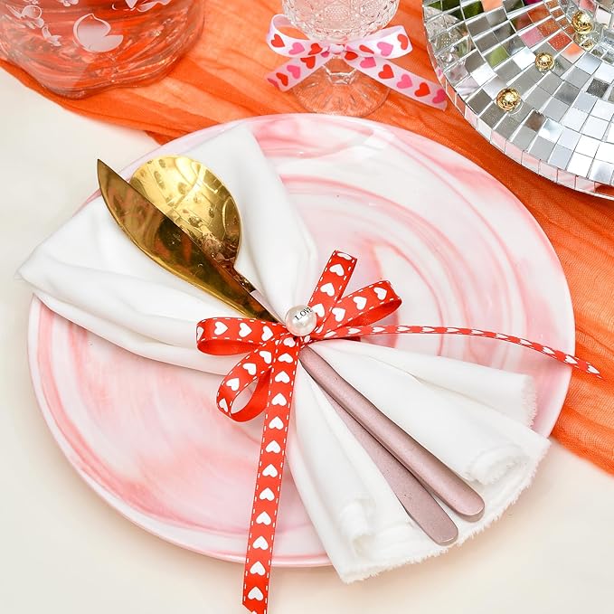 Ribest Valentine’s Day Ribbon Set, 3/8 Inch Heart Satin Ribbons for Valentines Gift Wrapping Crafts Flower Bouquet Candy Decoration Hair Bows, 2 Roll × 10 Yards Total 20 Yards, Red Pink White
