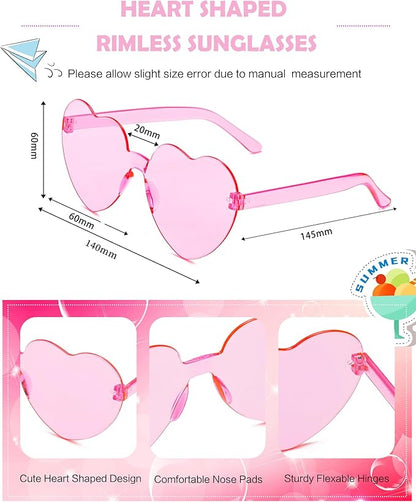 20 Pairs Heart Shaped Sunglasses Bulk, Colorful Rimless Fun Heart Sunglasses for Women Party Favors