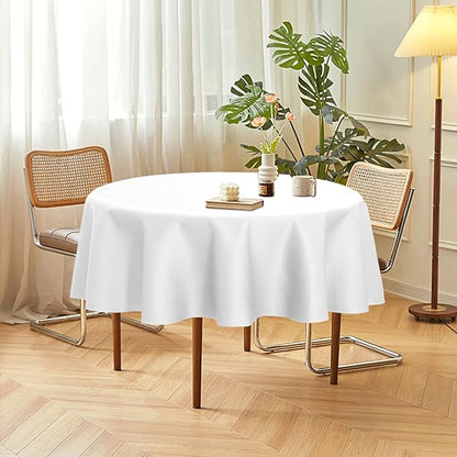 sancua 2 Pack Round Tablecloth 70 Inch White, Stain and Wrinkle Resistant Table Cloth - Washable Polyester Table Cover for Dining Tables, Buffet Parties and Camping