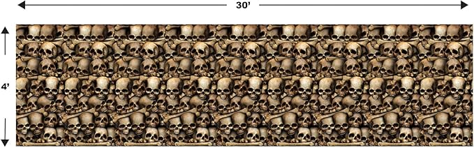 Beistle Catacombs Backdrop Wall Decorations – 2 Realistic Skull and Bone Printed Plastic Wall Coverings, Halloween Haunted House Party Décor Indoor Spooky Scene Background Display, 4 Ft x 30 Ft Each