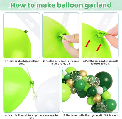 Amandir 163Pcs Jungle Party Balloons Garland Arch Kit, Gold Lime Green Balloons with Artificial Tropical Palm Leaves for Dinosaur Safari Decorations Wild One Birthday St Patricks Day Party Supplies