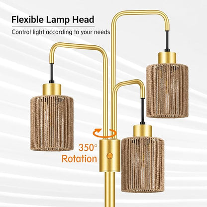 BoostArea Industrial Floor Lamp for Living Room,Gold Modern Standing Lamp Stand Up Lamp with 3 Light, Bulbs Not Included,Simple Design Floor Lamp for Bedroom, Living Room, Office, Kids Room, Reading