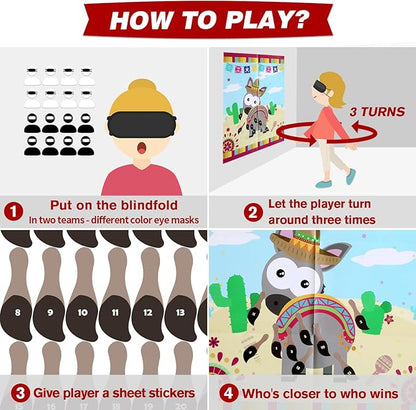 PARTYLOUD Mexican Party Games, Pin Tail on The Donkey, Mexican Fiesta Party Games Classroom Toddlers Preschool Party Supplies Favors for Boys Girls Adults