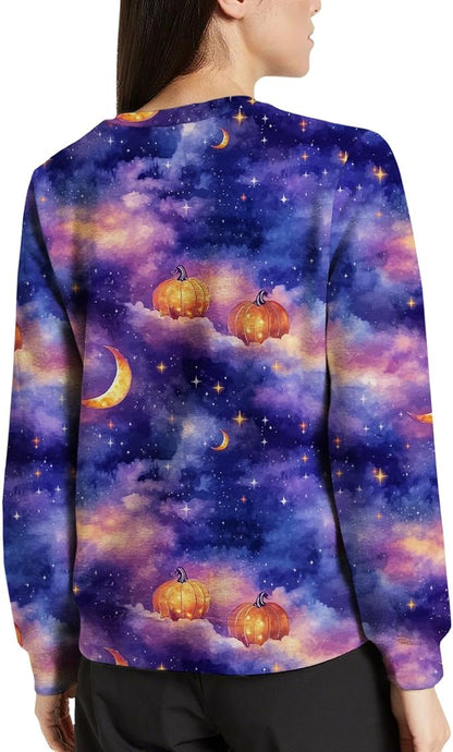 LIZALIG Pullover Cute Sweatshirt Orange Skeleton Fall Festive FunWomens Design Bat Holiday Party Outings Pumpkin Print