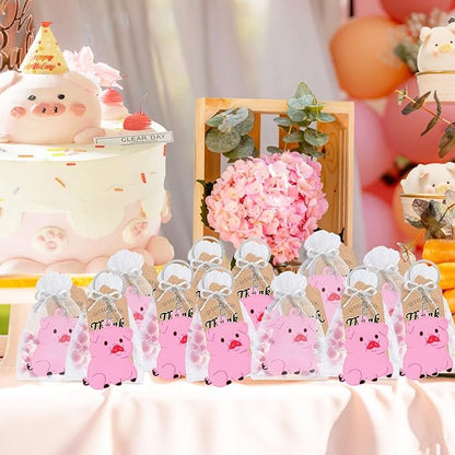 CiciBear 60 Pack Party Decorations for Guests, 20 Pink Pig Keychains, 20 Tags and 20 Gift Bags for Animal Lover, Kids Birthday, Baby Shower, First Birthday