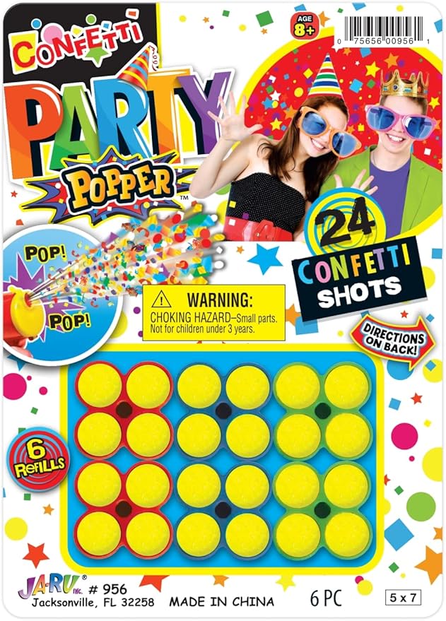 JA-RU Confetti Poppers Refills (24 Packs) – Refill Cartridges Compatible with JA-RU Confetti Popper Gun, Multicolored Confetti, Bulk Party Celebration Supplies | 956-24s