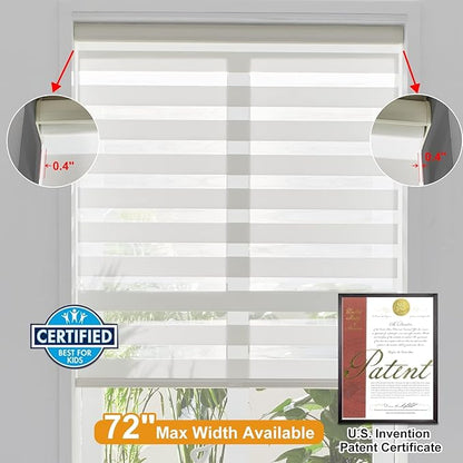 Persilux Zebra Blinds for Windows, Cordless Roller Shades for Windows Room Darkening Roller Blinds (34.5" W x 72" H, Cream) Light Control for Day and Night Light Filtering Sheer Shades for Home