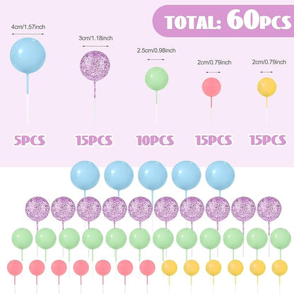 60Pcs Glitter Cake Balls Decorations Foam Cake Topper Balls Mini Balloon Cupcake Toppers for Cake Decorating Birthday Baby Shower Party (Glitter Candy Color)