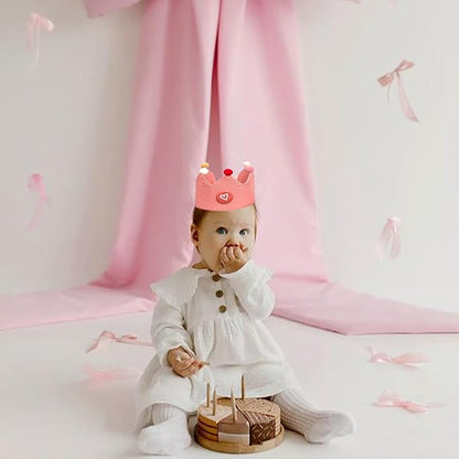 Cute Pink Girls Crown Hat with 1-10 Number Badges - Soft Fabric Tiara for Birthday Party Hat Dress Up, Princess Photo Prop