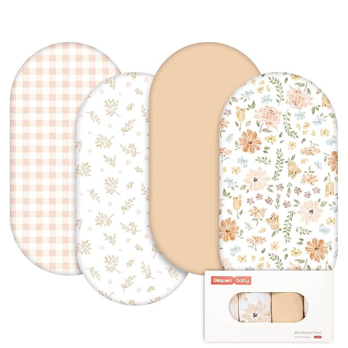 Gllquen Baby Bassinet Sheets 4 Pack, Breathable Cozy Fitted Mattress Sheet, Elastic Travel Crib Fashionable Pattern, Standard Cradle Safe Sheets for Baby Boys Girls 32"x16"(Pastoral Whispers)