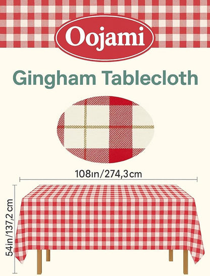 Oojami 4 Pack Disposable Plastic Tablecloths, 54 x 108 Inch Waterproof Red and White Checkered Gingham Buffalo Plaid Table Covers, Rectangle Picnic Tablecloth for Birthday, BBQ, Party, Outdoor Events