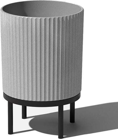 Veradek Demi Series Round Planter w/ Stand for Porch/Patio | Durable Plastic-Concrete & Wooden Stand | Modern Décor for Tall Plants, Flowers