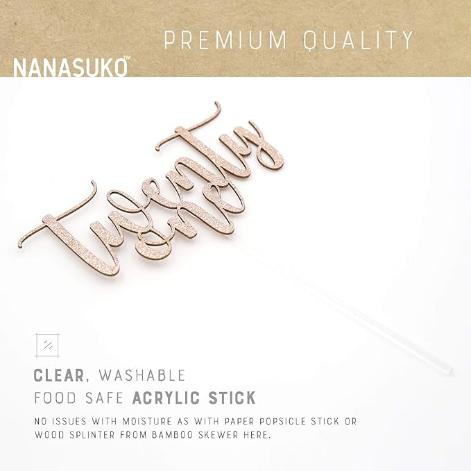 21st Birthday Cake Topper - twenty one - Double Sided Rose Gold glitter - Premium quality Made in USA