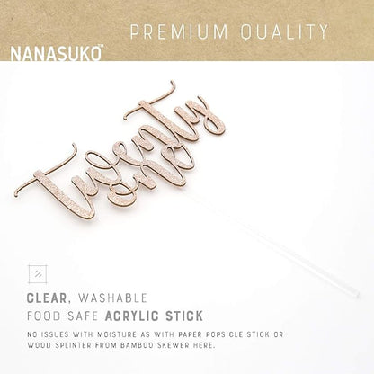 21st Birthday Cake Topper - twenty one - Double Sided Rose Gold glitter - Premium quality Made in USA