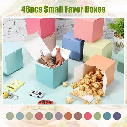 Zhehao 48 Pack Colorful Gift Boxes Small Cardboard Gift Boxes with Lids Bulk 3 x 3 x 3 Inch Square Kraft Cube Paper Box Assemble for Candles Wedding Presents Easy Birthday