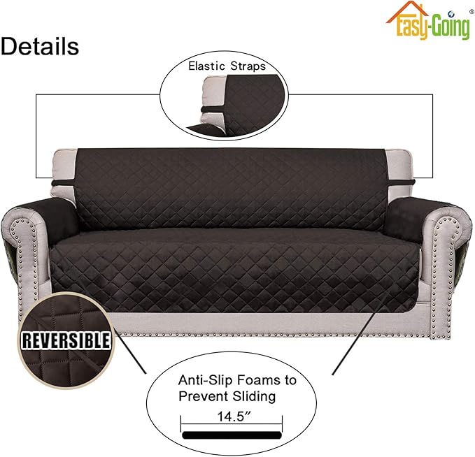 Easy-Going Sofa Slipcover Reversible Loveseat Sofa Cover Couch Cover for 2 Cushion Couch Furniture Protector with Elastic Straps for Pets Kids Dog Cat (Oversized Loveseat, Chocolate/Chocolate)
