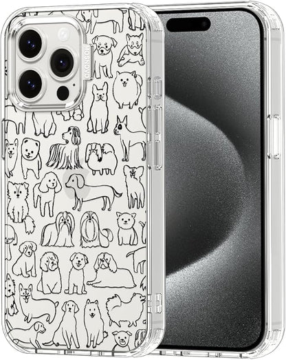 MOSNOVO Case for iPhone 15 Pro Max, [Buffertech 6.6ft Military-Grade Drop Protection] [Anti Peel Off Tech] Clear TPU Bumper Phone Case Cover Design - Doodle Dog