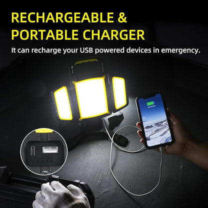 YZONI Rechargeable Work Light, 30W 3000Lumen LED Work Light with 5 Modes, Battery Powered Magnetic Lights with 360°Rotate Foldable Design, Job Site Lighting for Car Repair, Garage, Workshop, Camping